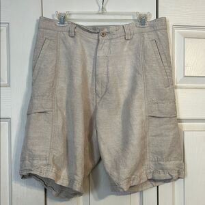 CUBAVERA Size 34 Men's Tan Cargo Shorts Linen Neutral Lightweight Relaxed Fit